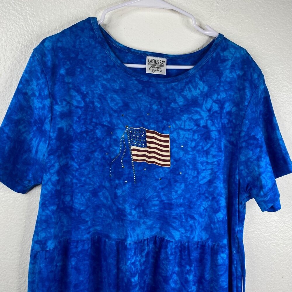 Vintage Cactus Bay Maxi Dress Women's Blue Sz XL Flag Tie Dye American USA Bling - Picture 4 of 10